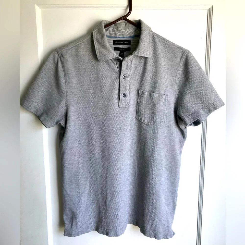 Banana Republic Mens Standard Fit Combed Cotton Gray Polo Shirt Mens Size Medium
